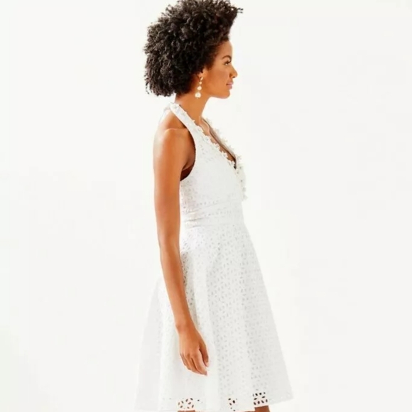 Lilly Pulitzer Willa white eyelet lace cotton halter dress, size 2. - Picture 3 of 9